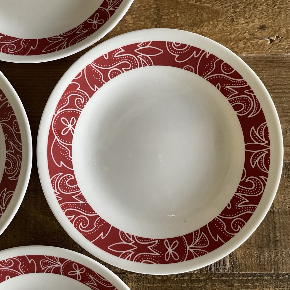 4 CORNING CORELLE Bandhani 6-3/4" Bread and Butter Dessert Plates Red Paisley